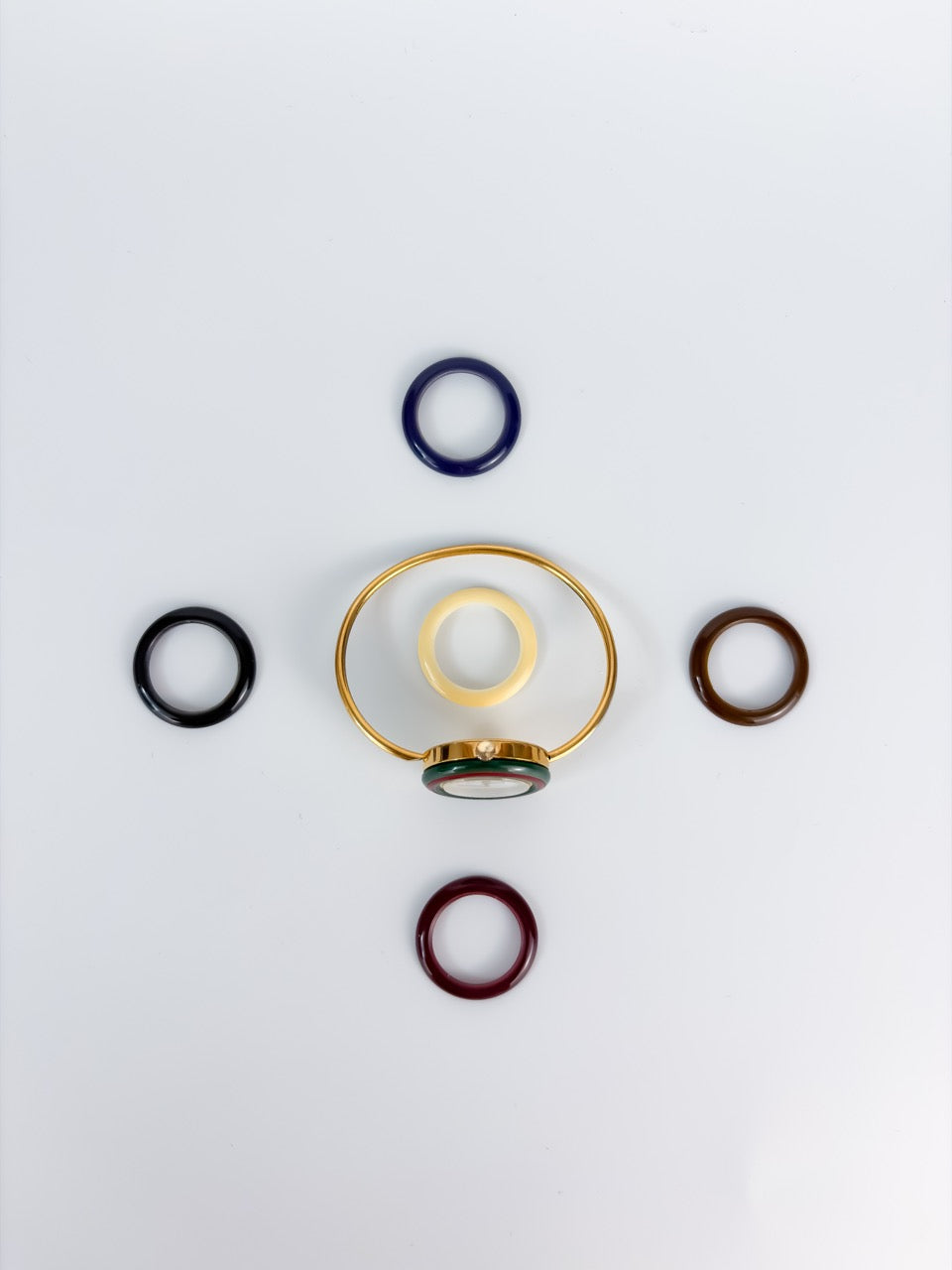 Rare Gucci Firenze Interchangeable Bezels Gold Bangle Watch with Box