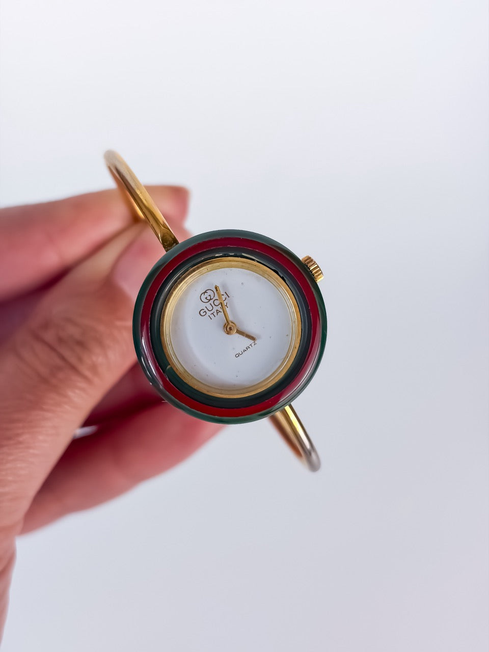 Rare Gucci Firenze Interchangeable Bezels Gold Bangle Watch with Box