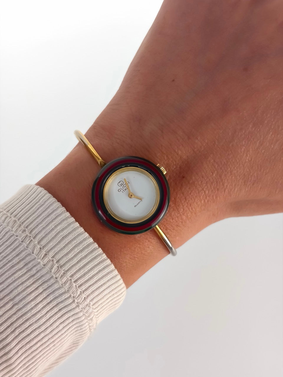 Rare Gucci Firenze Interchangeable Bezels Gold Bangle Watch with Box
