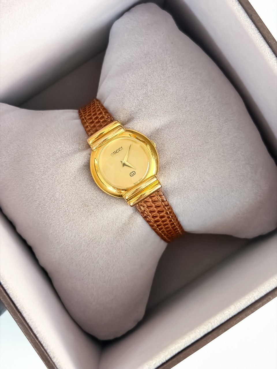 Rare Vintage Gucci Gold Dial Watch with Original Leather Strap