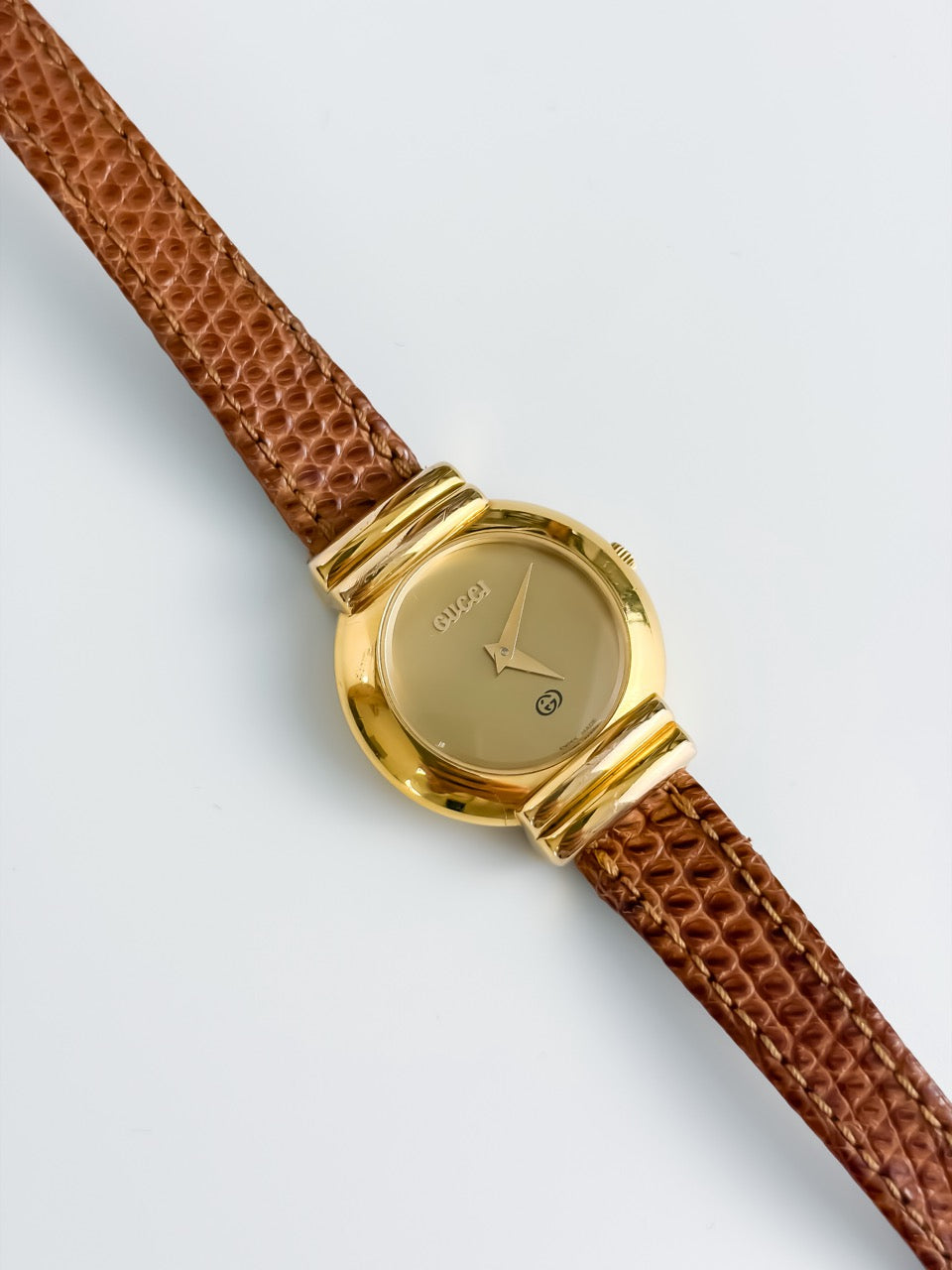 Rare Vintage Gucci Gold Dial Watch with Original Leather Strap