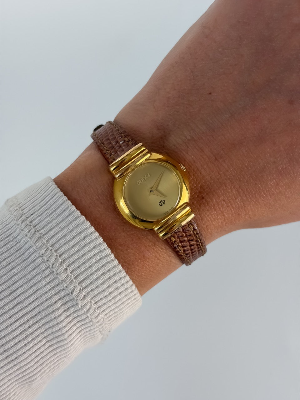 Rare Vintage Gucci Gold Dial Watch with Original Leather Strap
