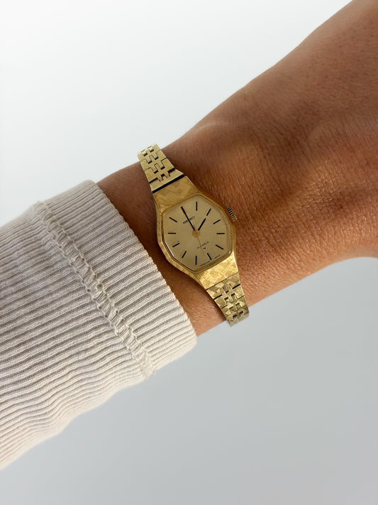 Vintage Seiko 21 Jewels Gold Frosted Hexagonal Watch