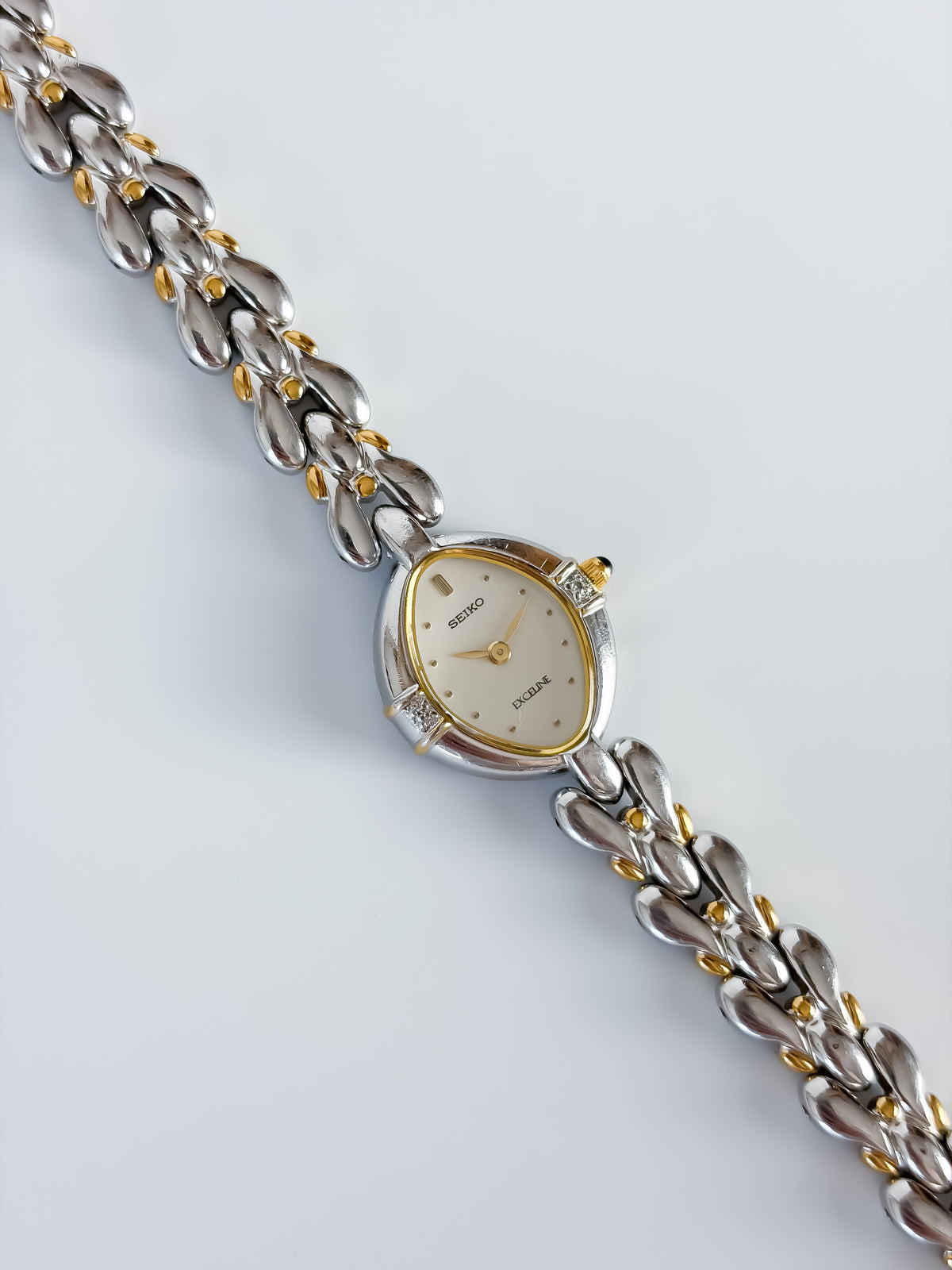 Vintage Seiko Exceline Silver Diamonds Cocktail Watch