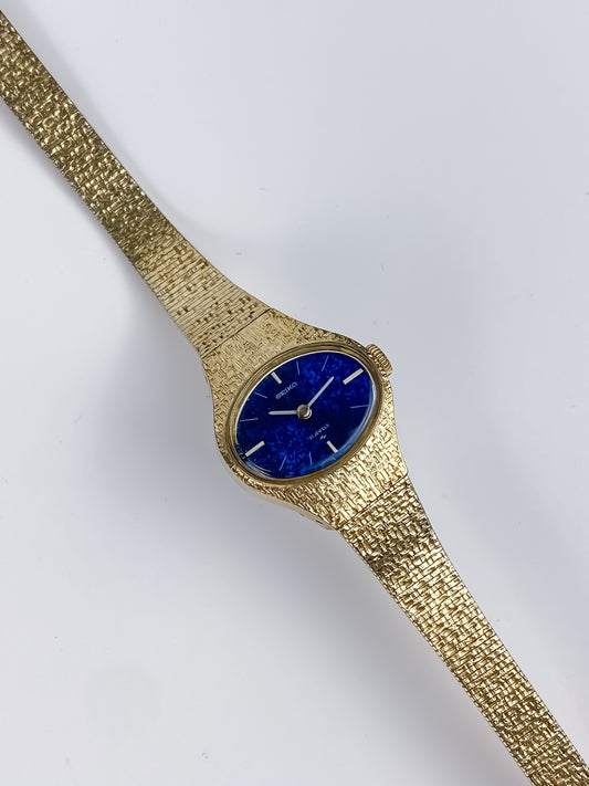 Seiko Vintage Gold Manual Wind Watch Blue Dial