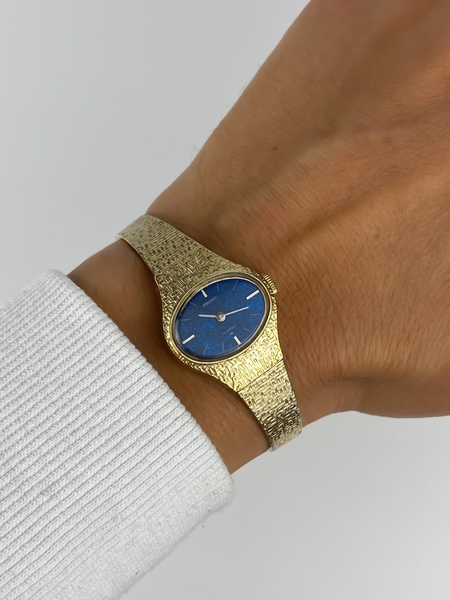 Seiko Vintage Gold Manual Wind Watch Blue Dial