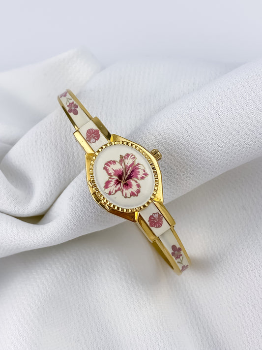 Andre Mouche Vintage Gold Watch Floral Design