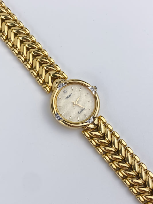 Seiko Exceline Vintage Gold Diamonds Braid Watch