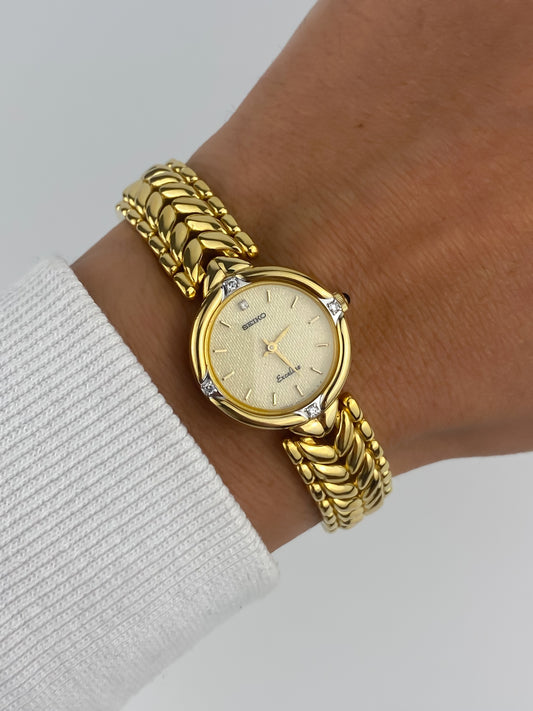 Seiko Exceline Vintage Gold Diamonds Braid Watch