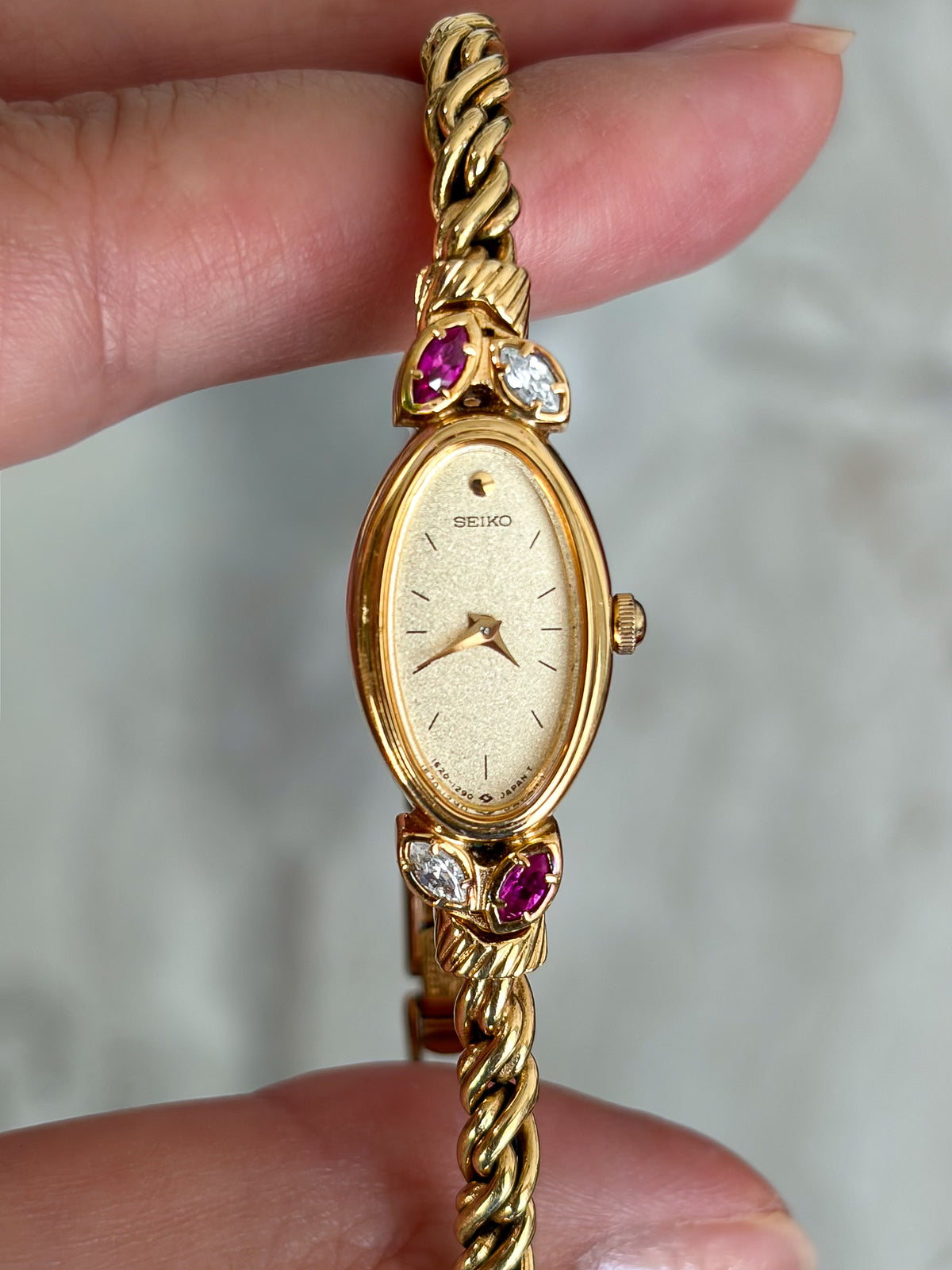 Vintage Seiko Rubies & Diamonds Marquise Cocktail Gold Watch