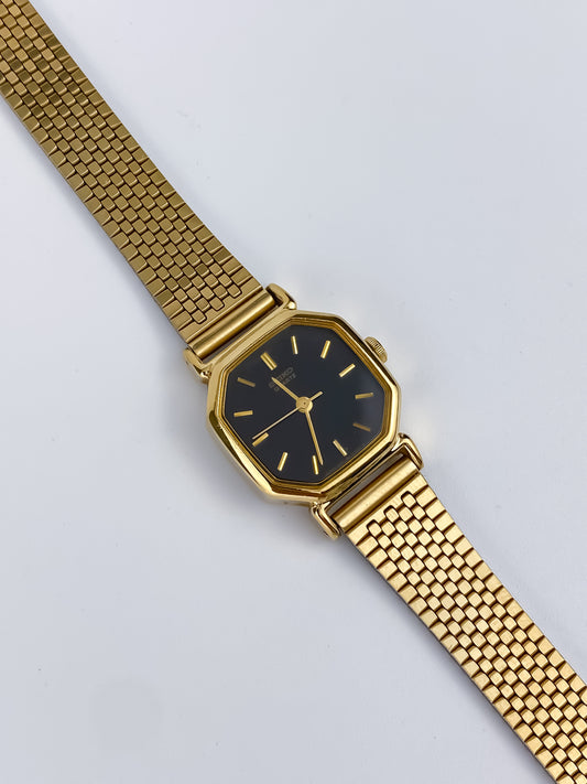 Seiko Vintage Watch Gold Black Square Dial