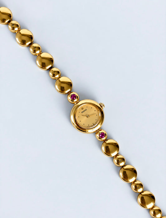 Vintage Seiko Rubies Cocktail Watch Gold Pearls