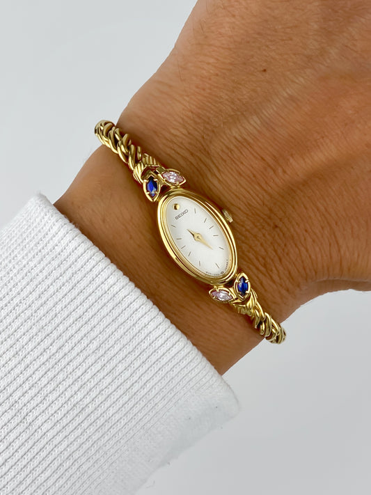 Seiko Vintage Gold Sapphires & Diamonds Watch