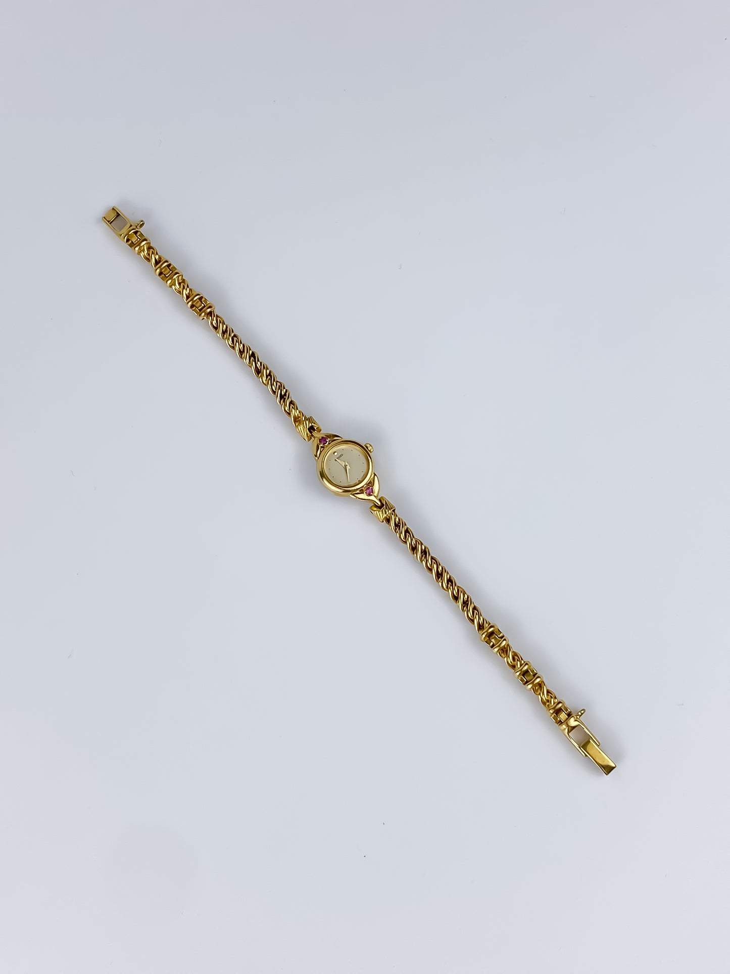Vintage Seiko Gold Watch Rubies Twisted Chain Bracelet