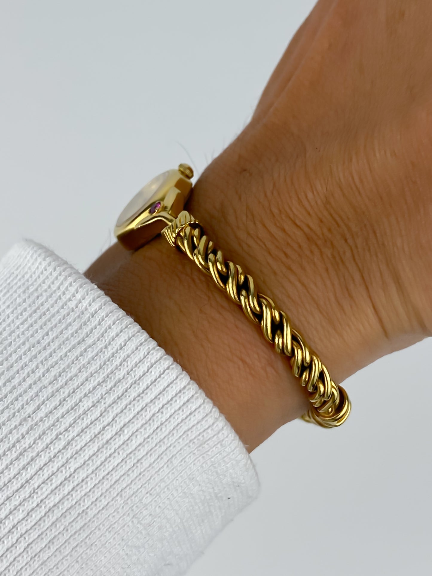 Vintage Seiko Gold Watch Rubies Twisted Chain Bracelet