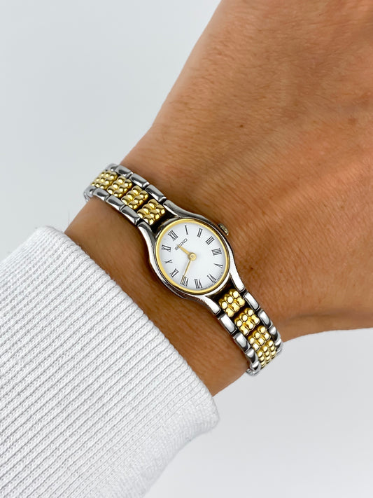 Seiko Vintage Watch Dual Tone Oval Dial