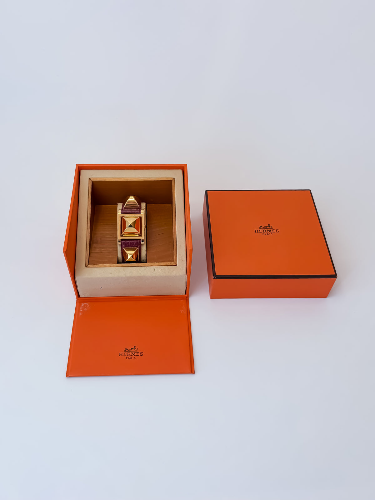 Vintage Hermes Medor Burgundy Gold and Leather Secret Watch