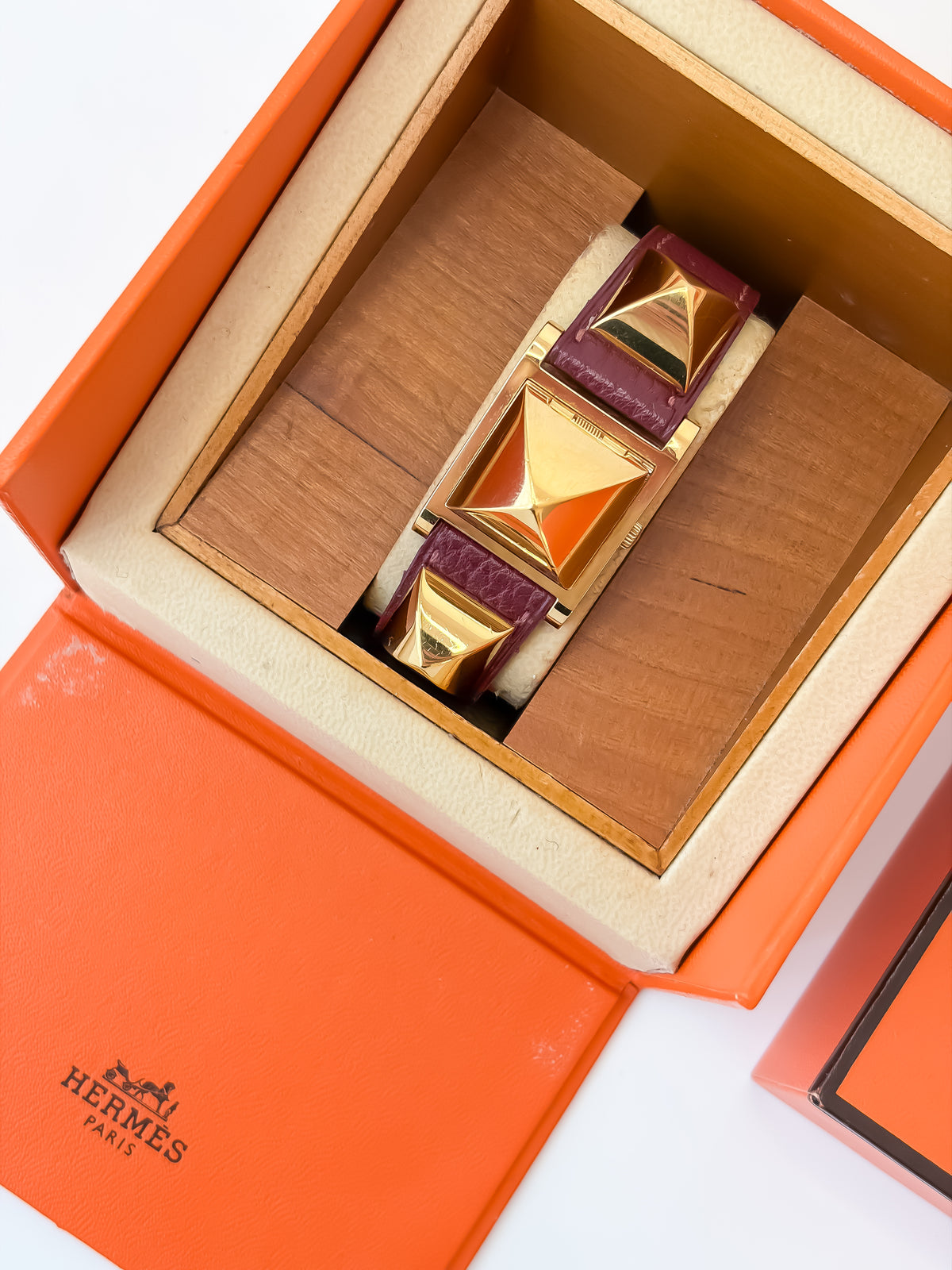 Vintage Hermes Medor Burgundy Gold and Leather Secret Watch
