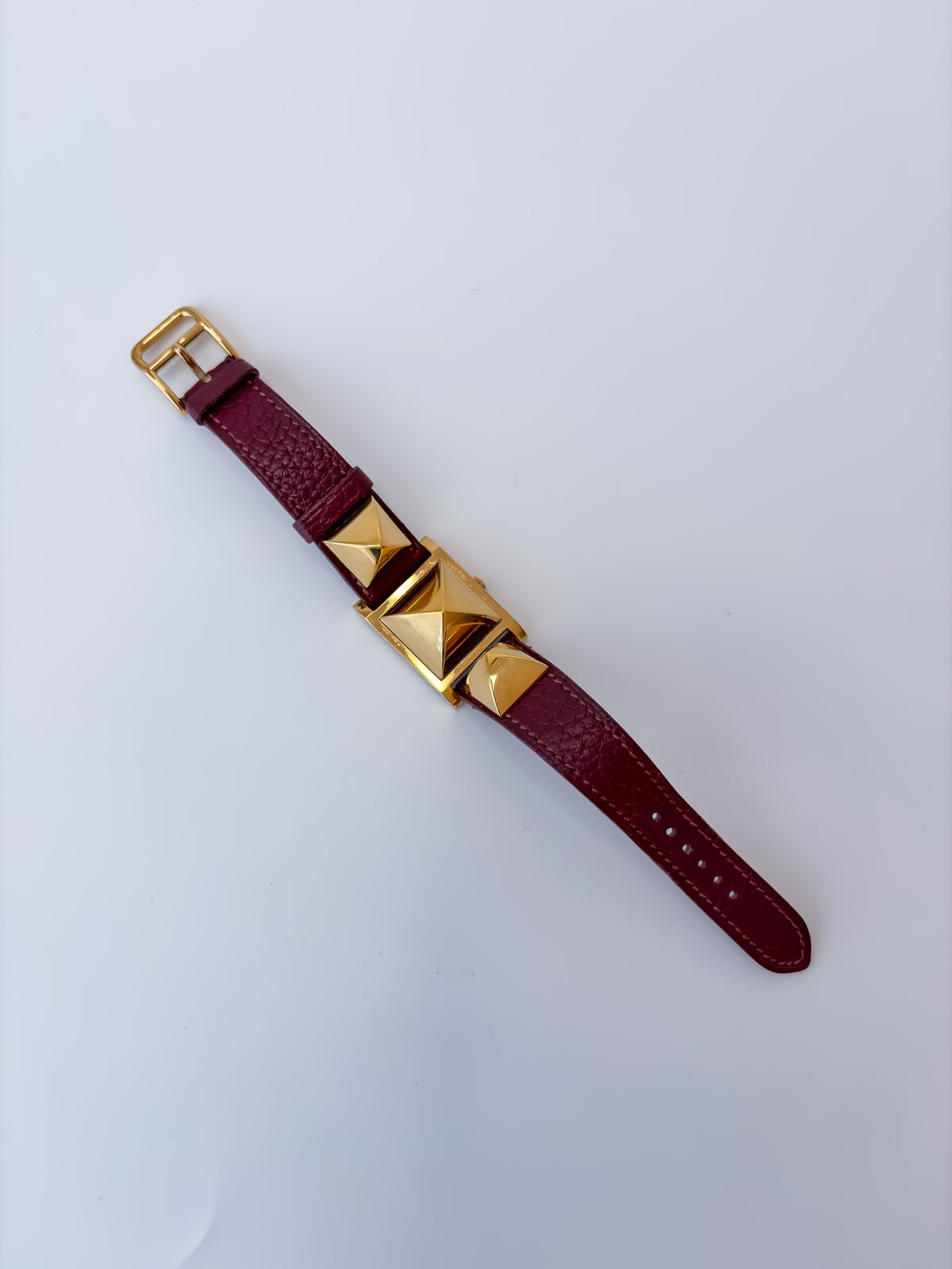 Vintage Hermes Medor Burgundy Gold and Leather Secret Watch