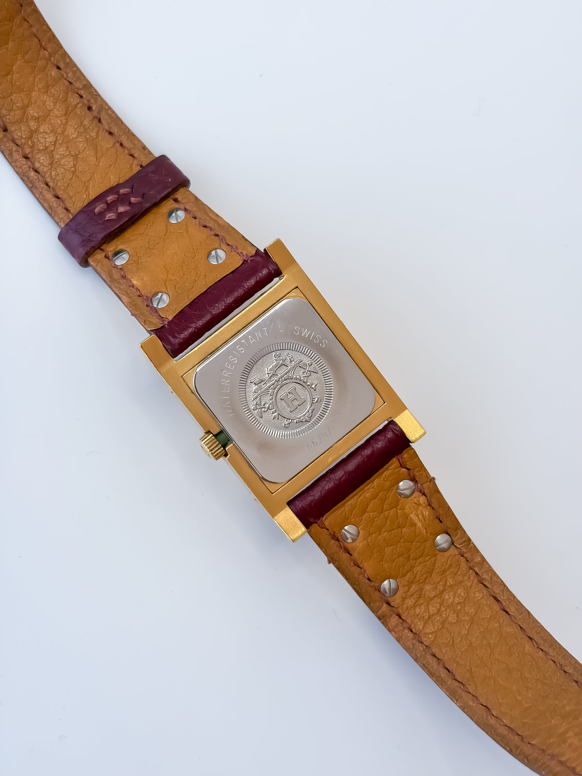 Vintage Hermes Medor Burgundy Gold and Leather Secret Watch