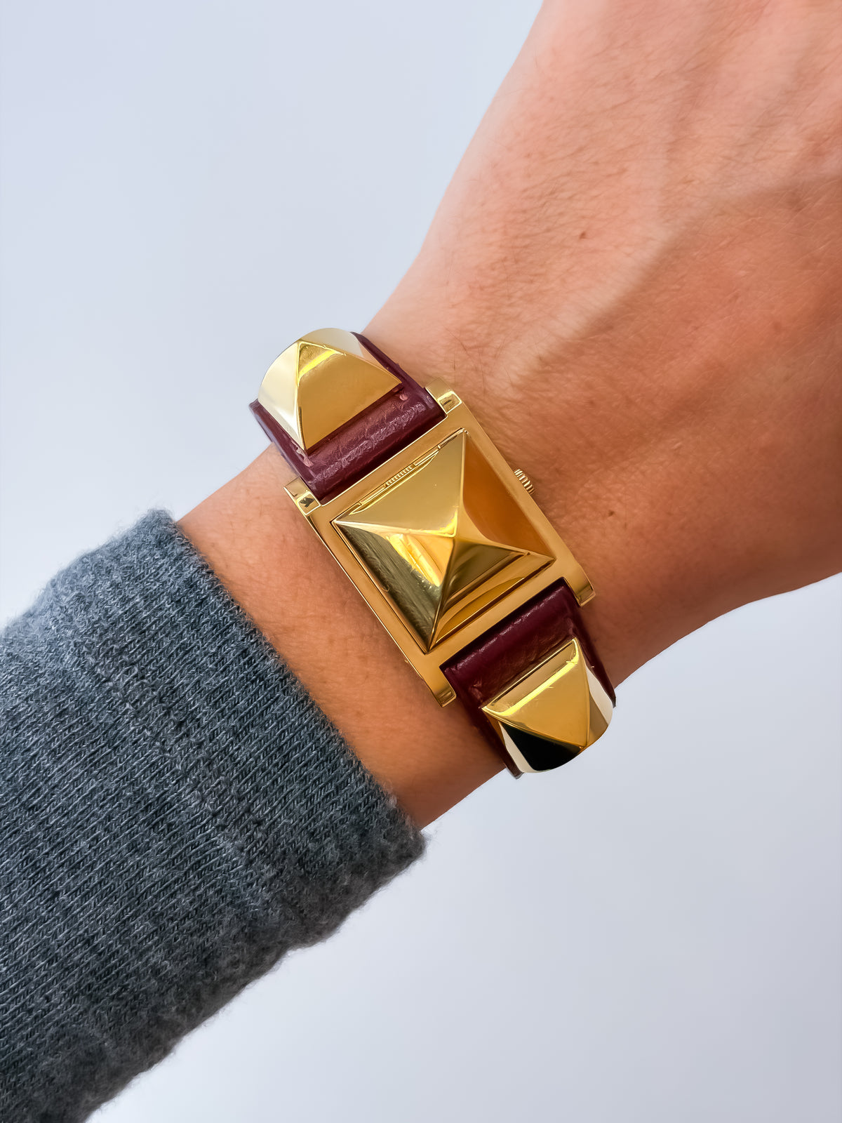 Vintage Hermes Medor Burgundy Gold and Leather Secret Watch