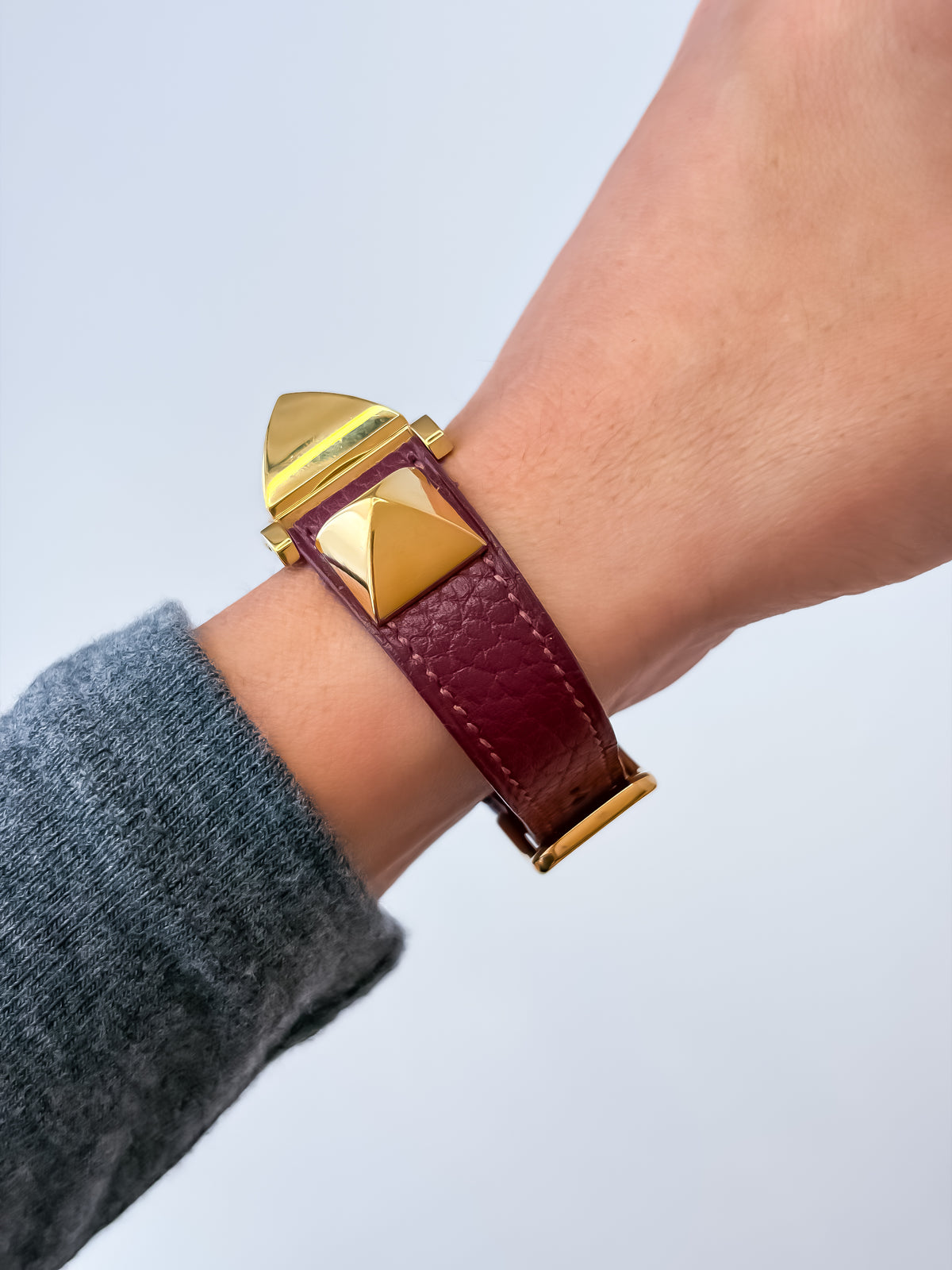 Vintage Hermes Medor Burgundy Gold and Leather Secret Watch