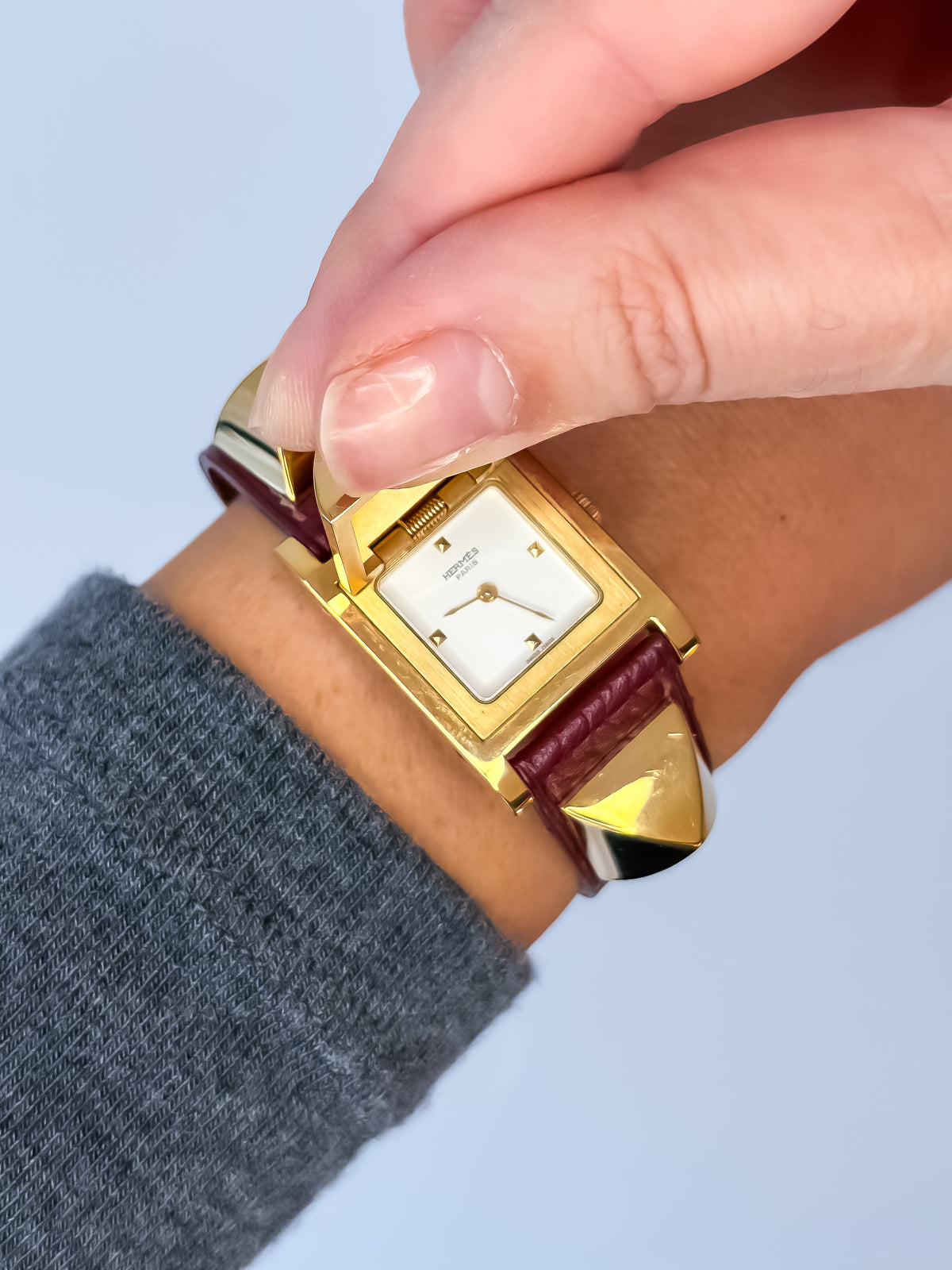 Vintage Hermes Medor Burgundy Gold and Leather Secret Watch