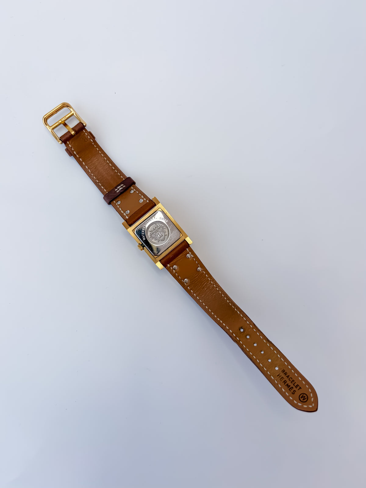 Vintage Hermes Medor Light Brown Gold and Leather Secret Watch