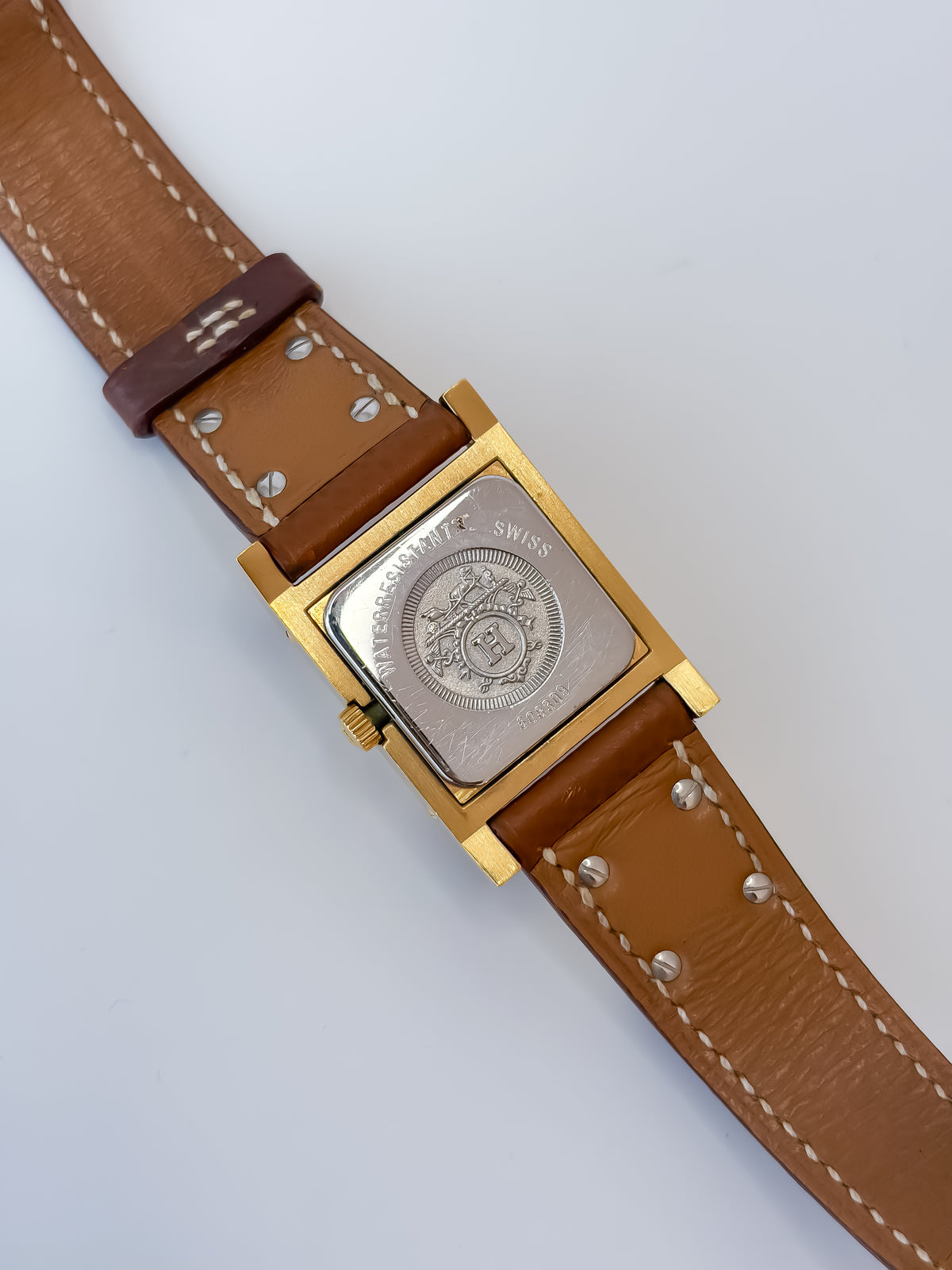 Vintage Hermes Medor Light Brown Gold and Leather Secret Watch