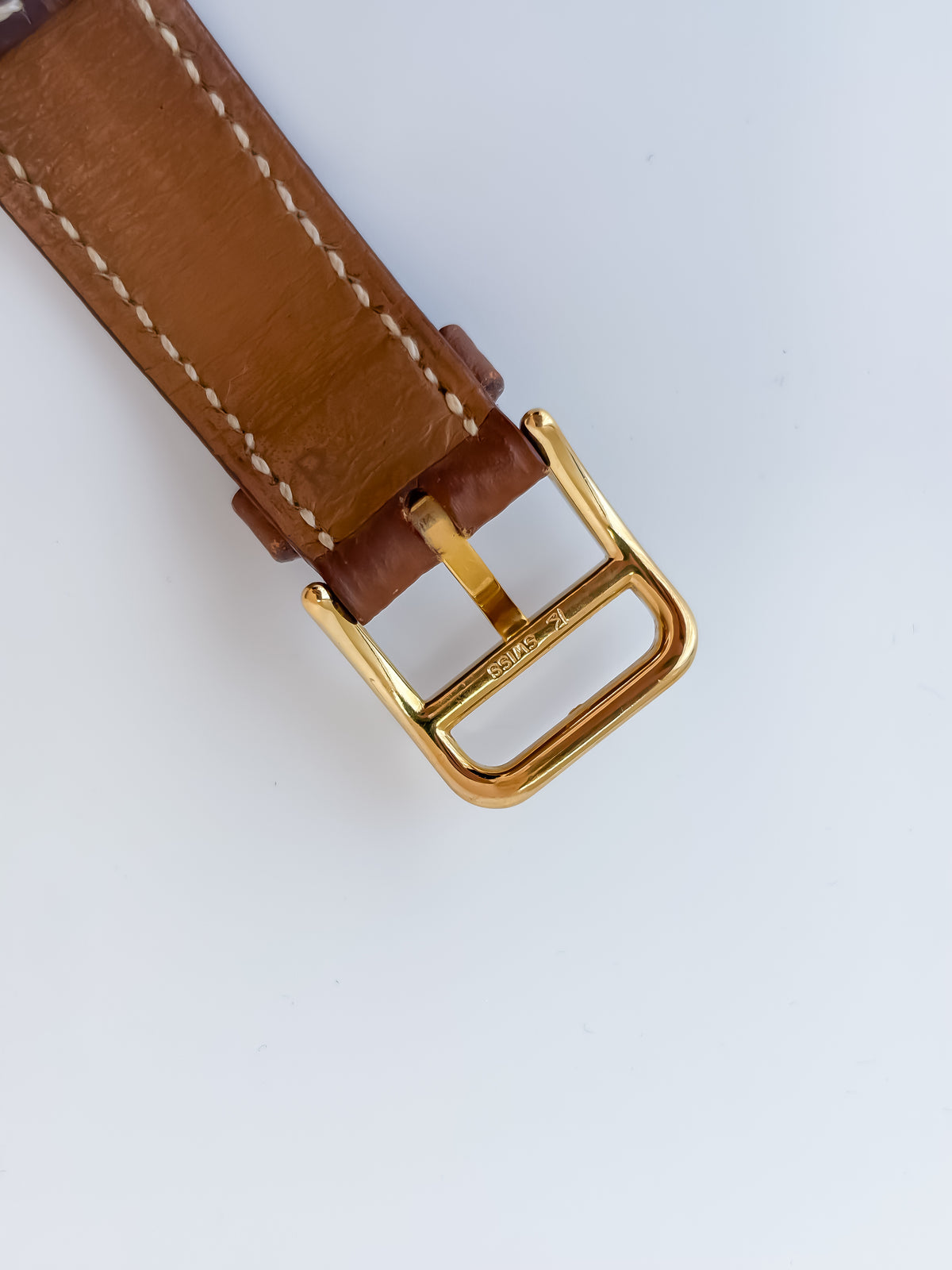 Vintage Hermes Medor Light Brown Gold and Leather Secret Watch