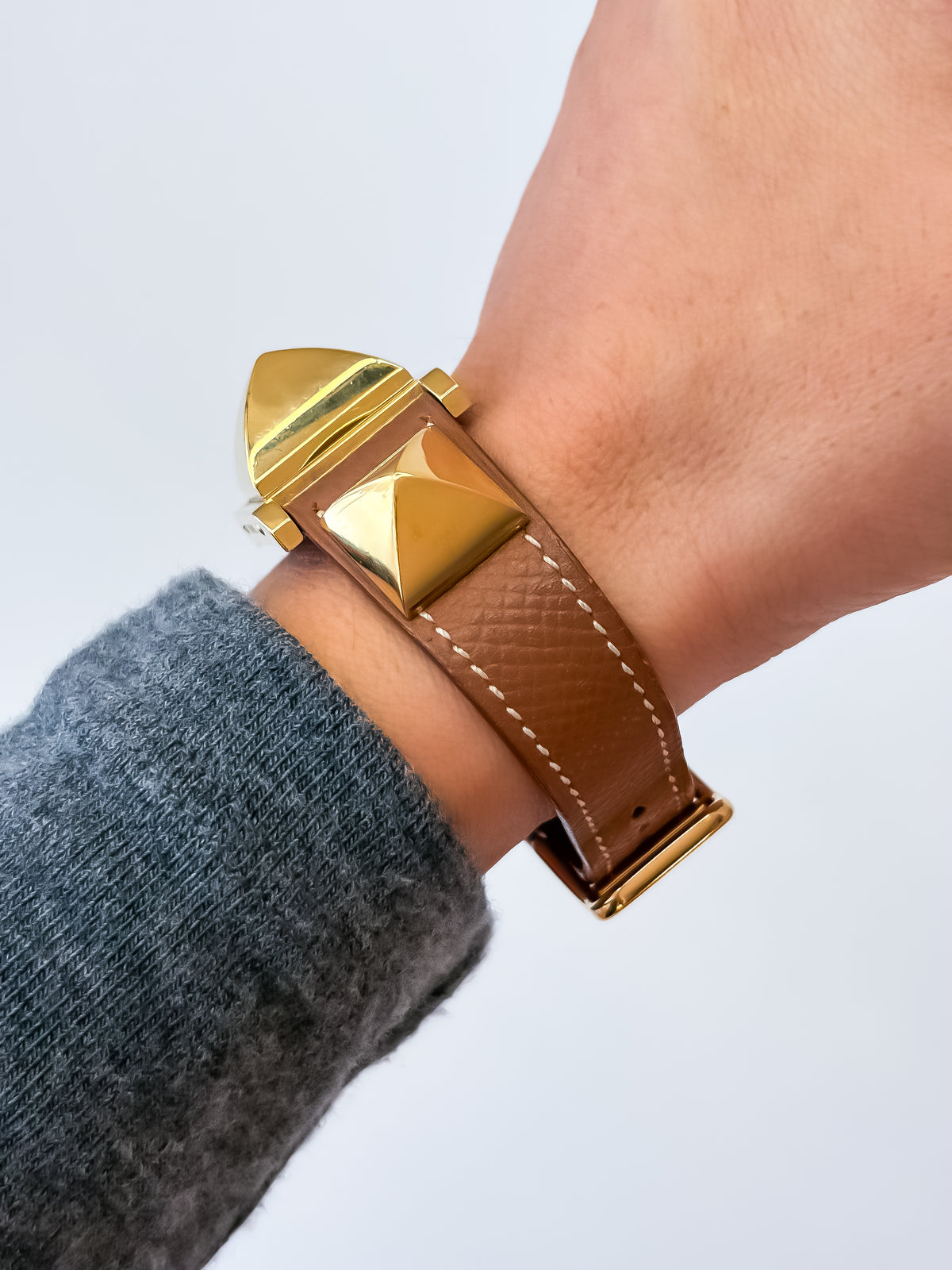 Vintage Hermes Medor Light Brown Gold and Leather Secret Watch