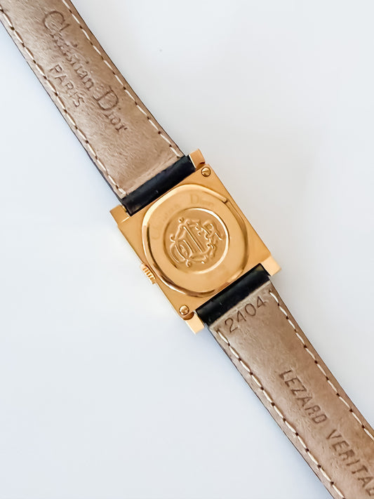 Vintage Christian Dior Parisienne Gold and Black Leather Watch
