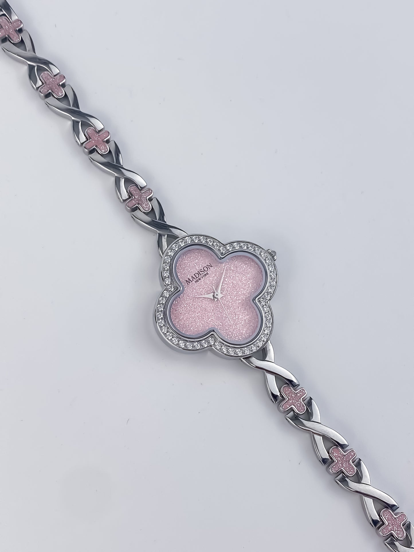 Madison New York Vintage Clover Jewelry Watch Silver Pink