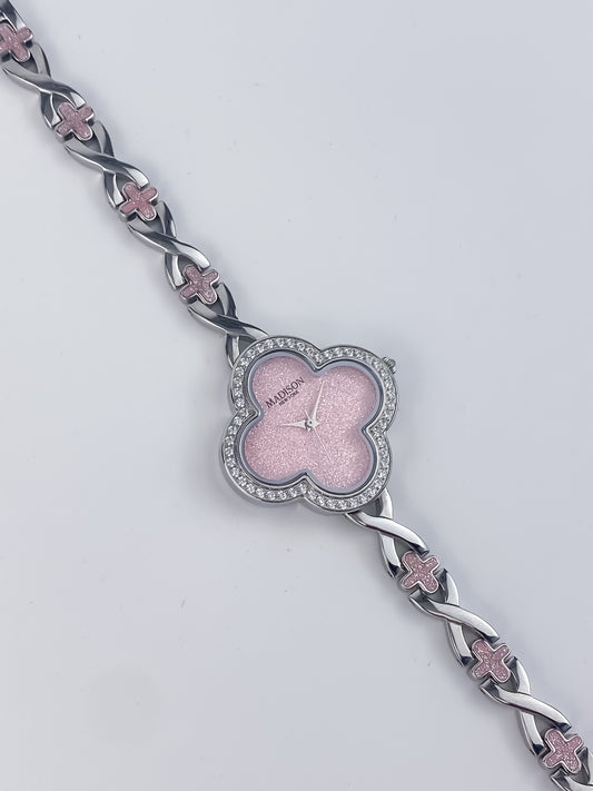 Madison New York Vintage Clover Jewelry Watch Silver Pink