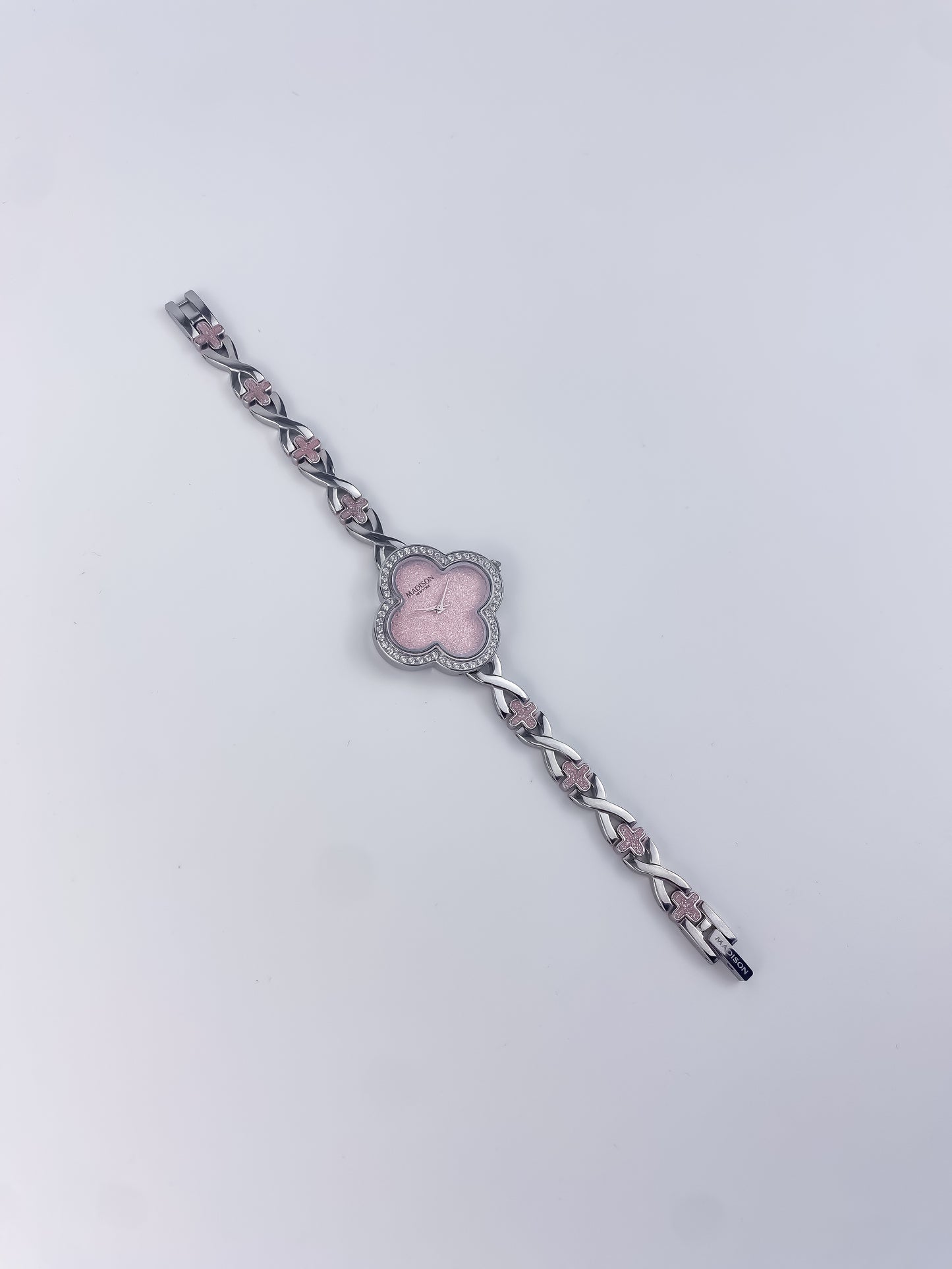 Madison New York Vintage Clover Jewelry Watch Silver Pink