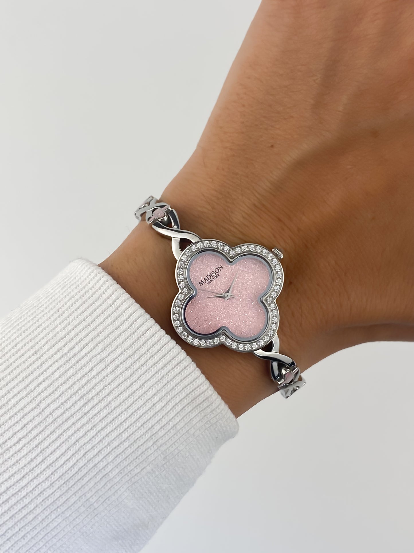 Madison New York Vintage Clover Jewelry Watch Silver Pink