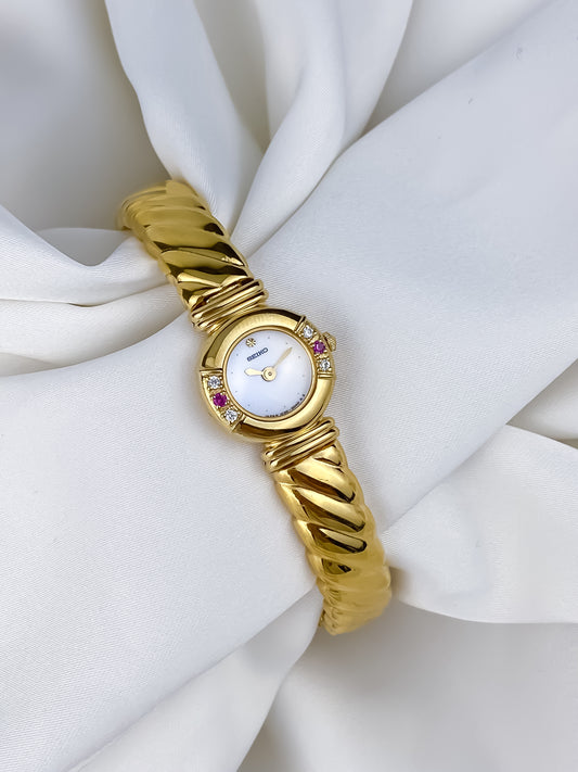 Seiko Ruby & Diamonds Vintage Bangle Watch