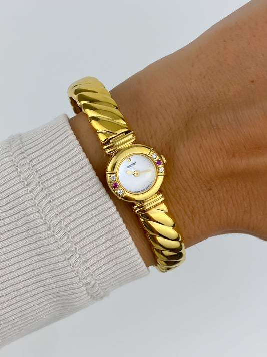 Seiko Ruby & Diamonds Vintage Bangle Watch