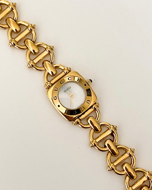 Gucci Vintage Watch Gold 6400L Shell Dial Horsebit Links