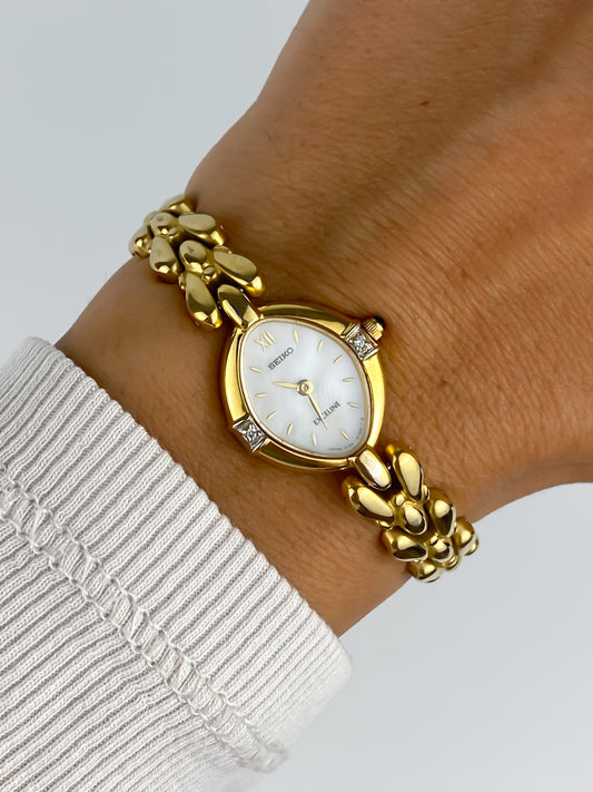 Seiko Exceline Diamonds Vintage Gold Braid Watch