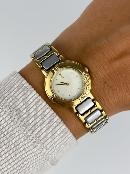 Yves Saint Laurent Duo Tone Vintage Watch Round Dial