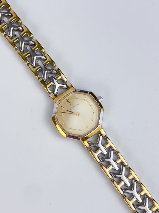 Yves Saint Laurent Duo Tone Vintage Watch Hexagonal Dial