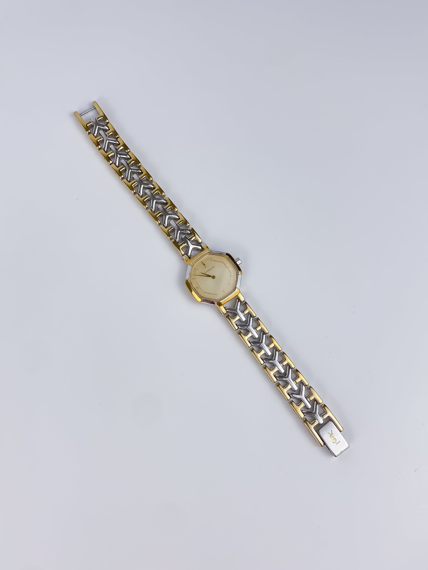 Yves Saint Laurent Duo Tone Vintage Watch Hexagonal Dial