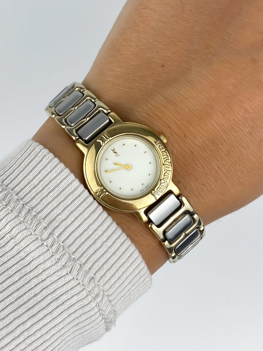 Yves Saint Laurent Duo Tone Vintage Watch Round Dial