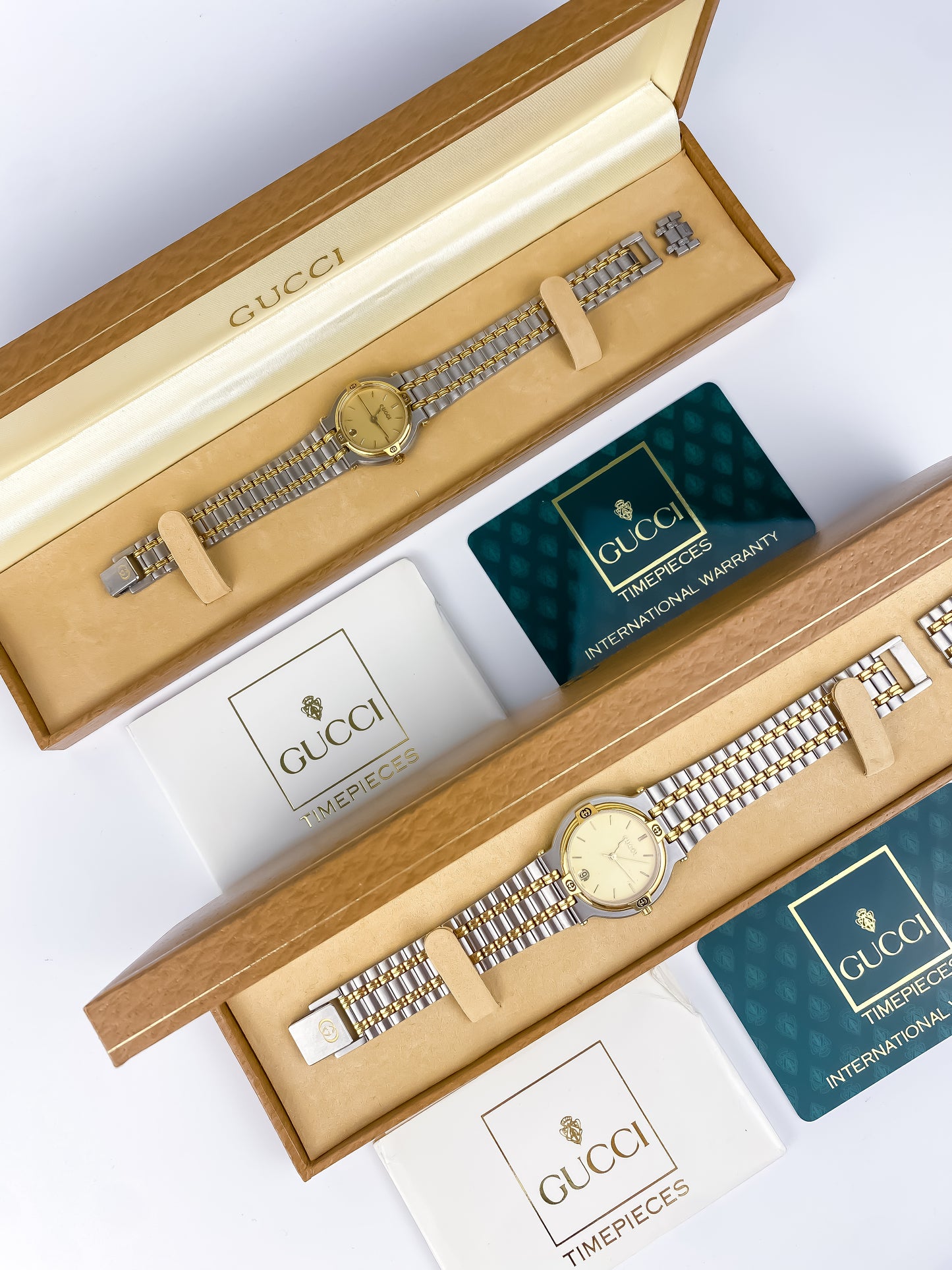 Gucci Duo Tone Pair Vintage Watches 1990 with Box and Papers