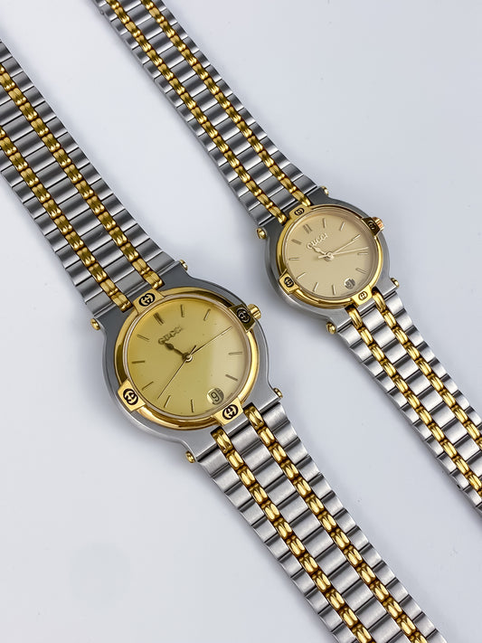 Gucci Duo Tone Pair Vintage Watches 1990 with Box and Papers