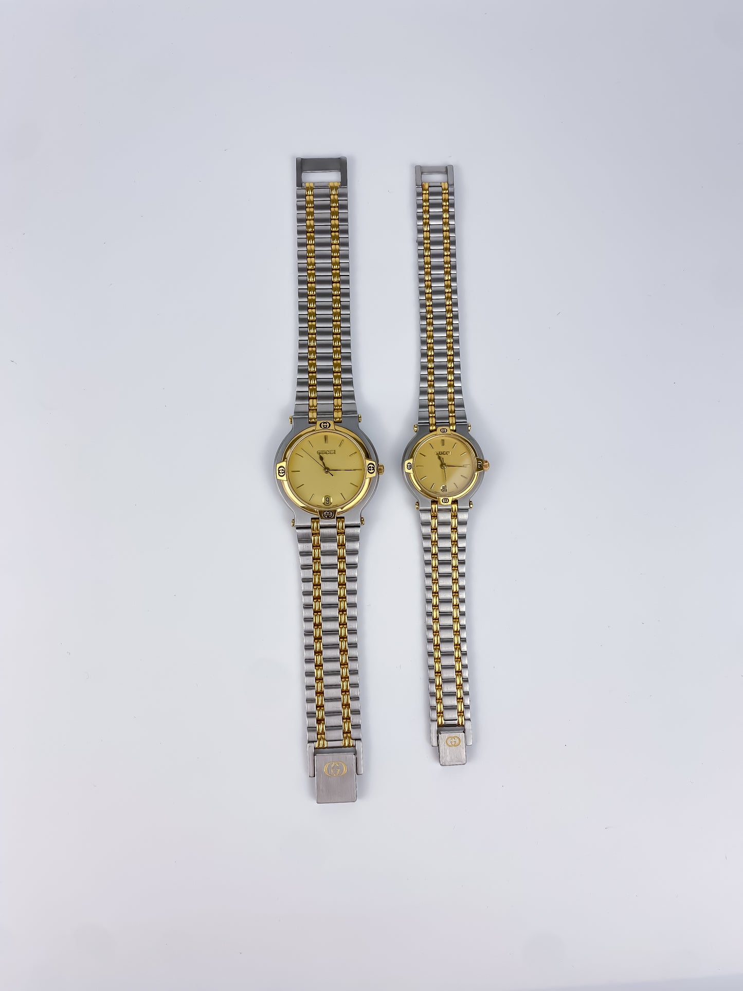 Gucci Duo Tone Pair Vintage Watches 1990 with Box and Papers