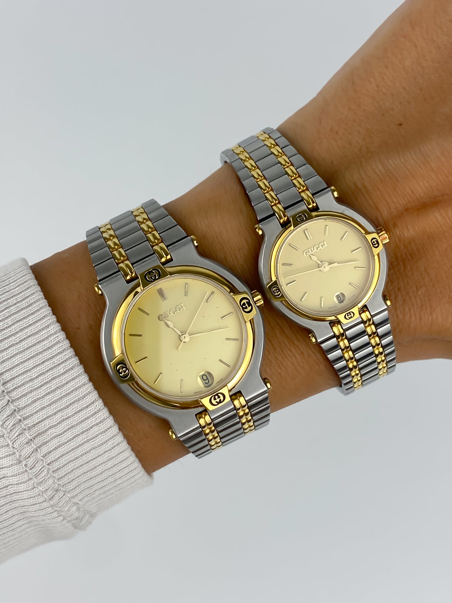Gucci Duo Tone Pair Vintage Watches 1990 with Box and Papers