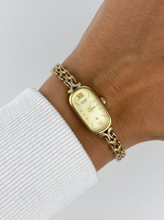 Citizen Sculptural Rectangular Dial Gold Plated Watch
