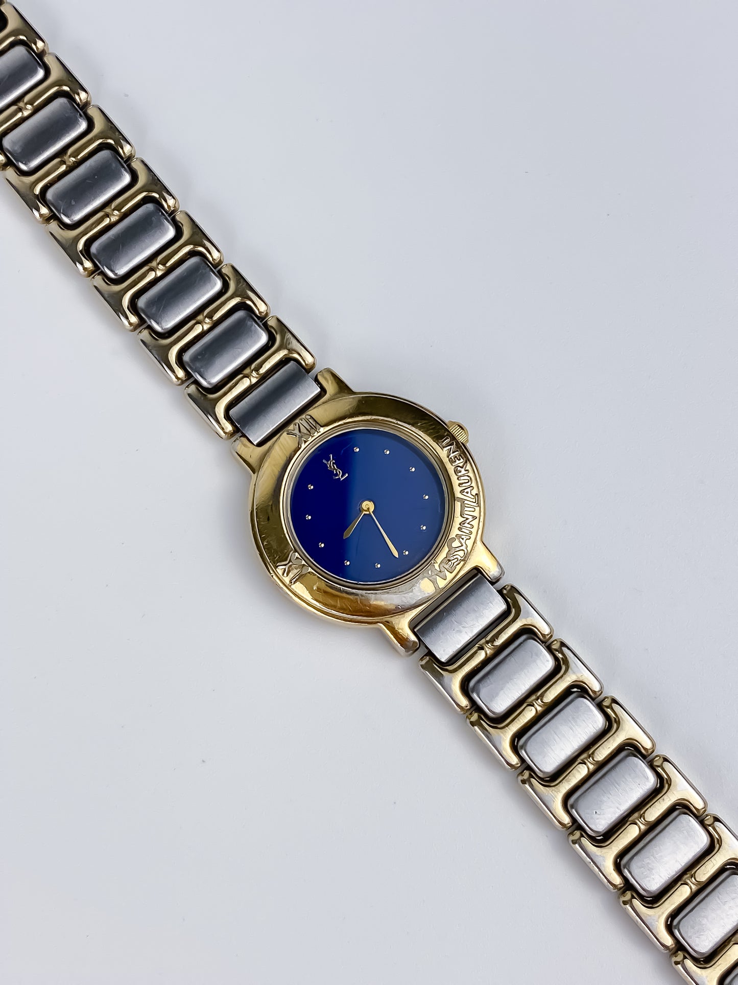 Vintage Yves Saint Laurent Round Blue Dial Watch – 1990s
